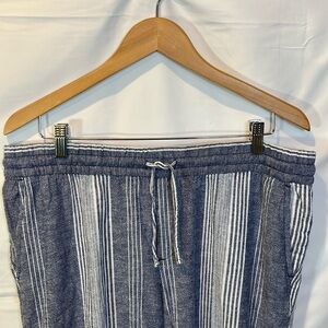 Old Navy Blue and White Striped Palazzo Beach Pant Tie Elastic Size Large EUC